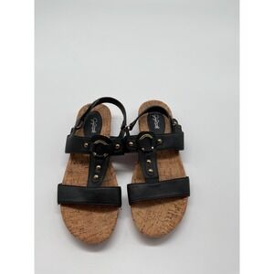 Jacqueline Smith Sandals Cork Wedge‎ Heel Ankle Strap Gold  Women's size 9